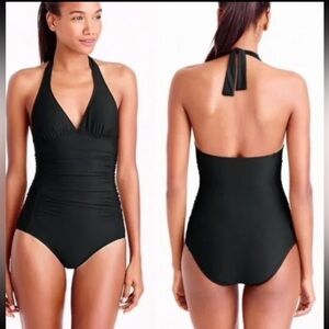 ❤️ J. CREW ONE PIECE HALTER RUCHED BLACK CLASSIC SWIMSUIT BATHING SUIT
